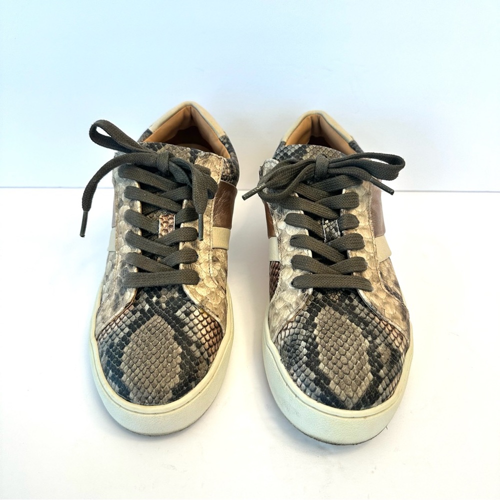 Frye & Co. Hallie leather snakeskin and rose gold sneakers, size 7.5
